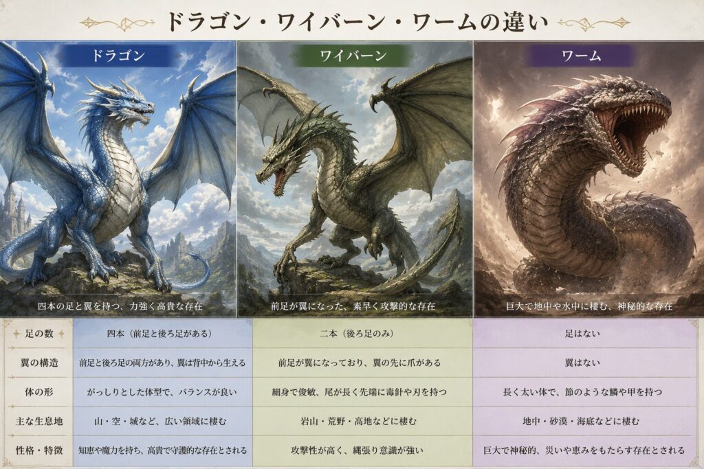 ドラゴン・ワイバーン・ワームの比較画像