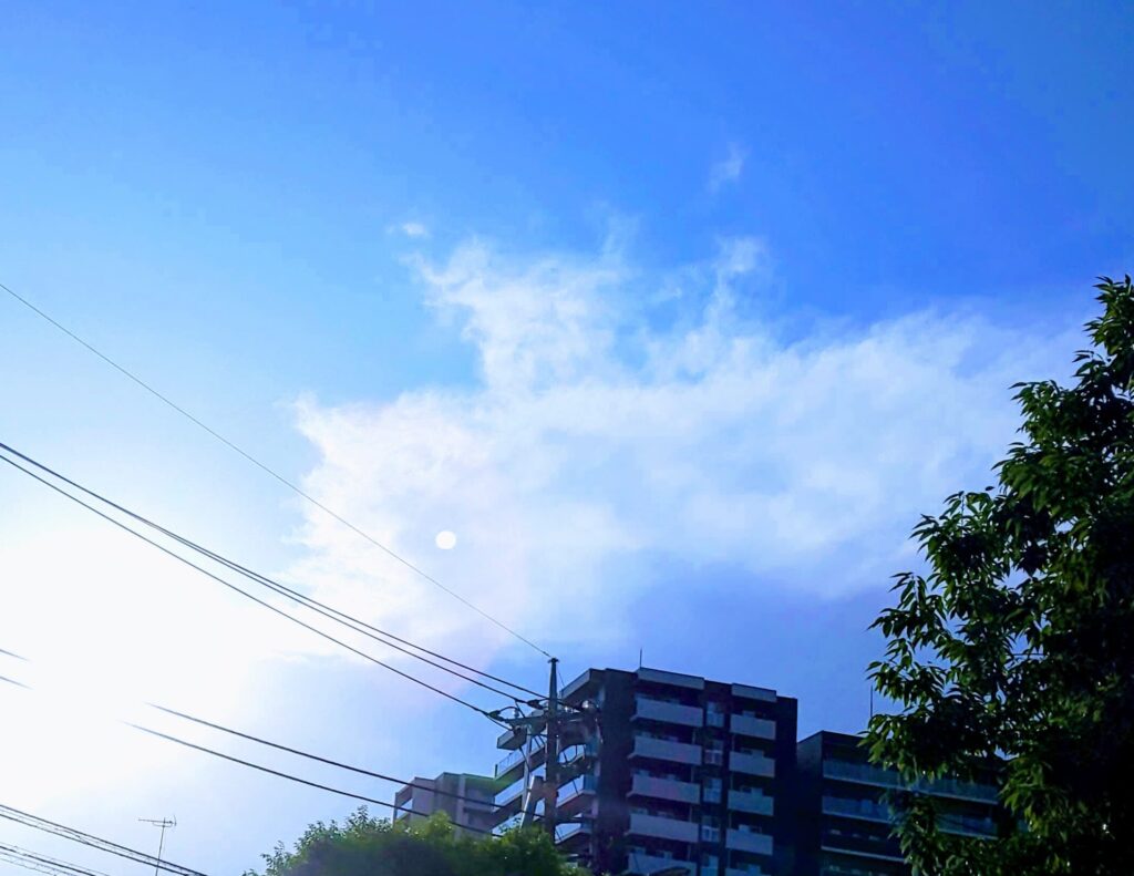 マンションの上の光を吐く龍