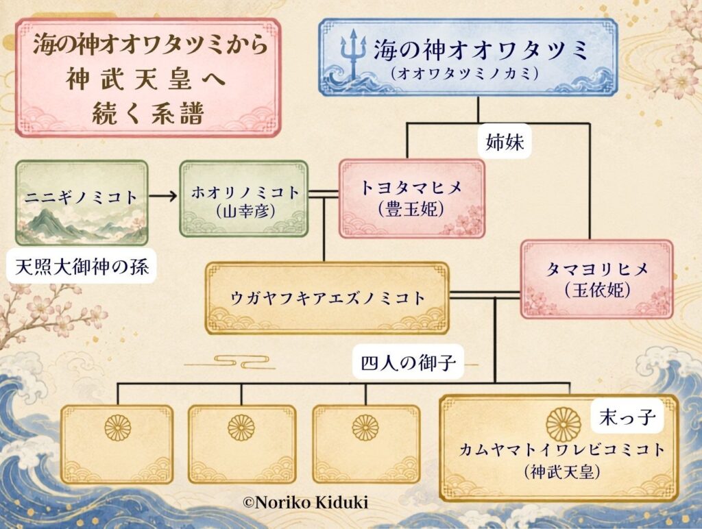 海の神オオワタツミのから神武天皇までの系譜の画像