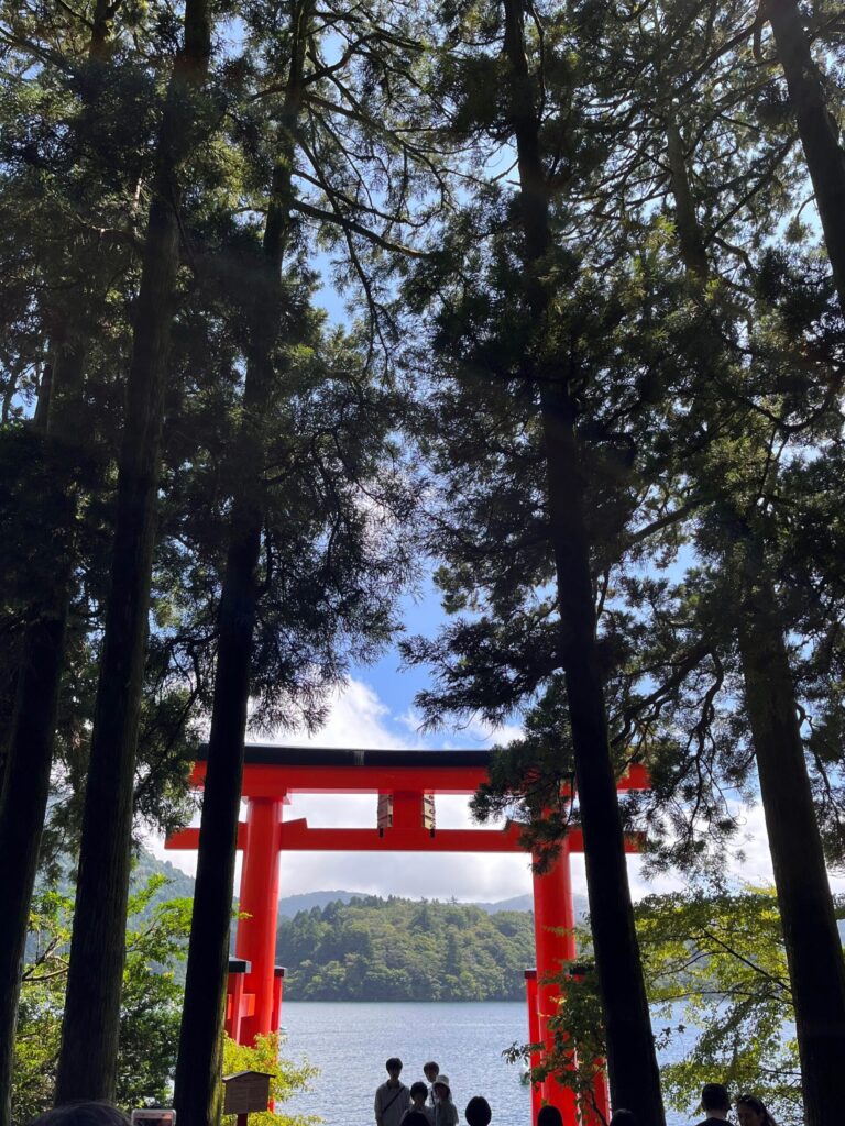 箱根神社からの階段から平和の鳥居を見る